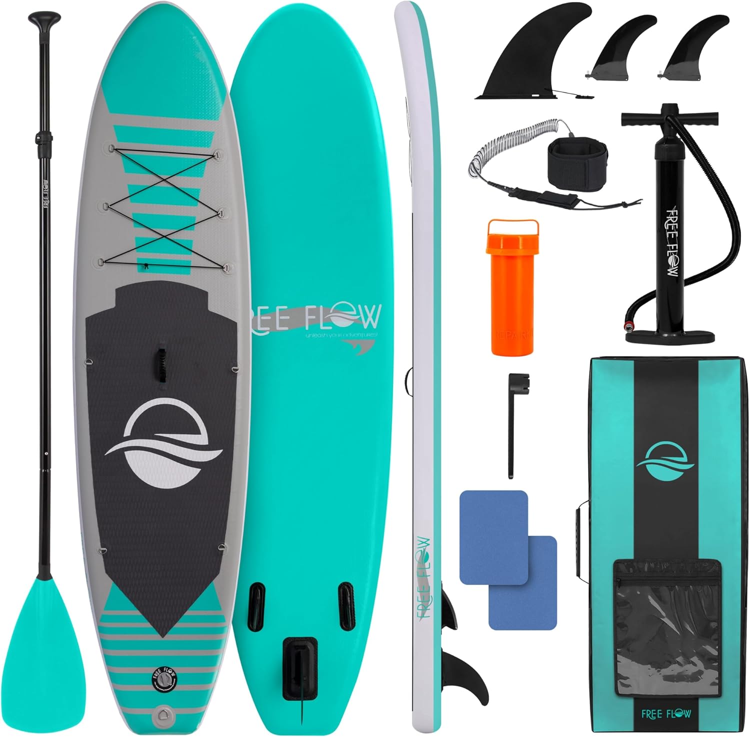 SereneLife Inflatable SUP – Wide, Stable Paddle Board with Non-Slip Deck, Accessories, 350 lbs Capacity for All Skill Levels – Aqua