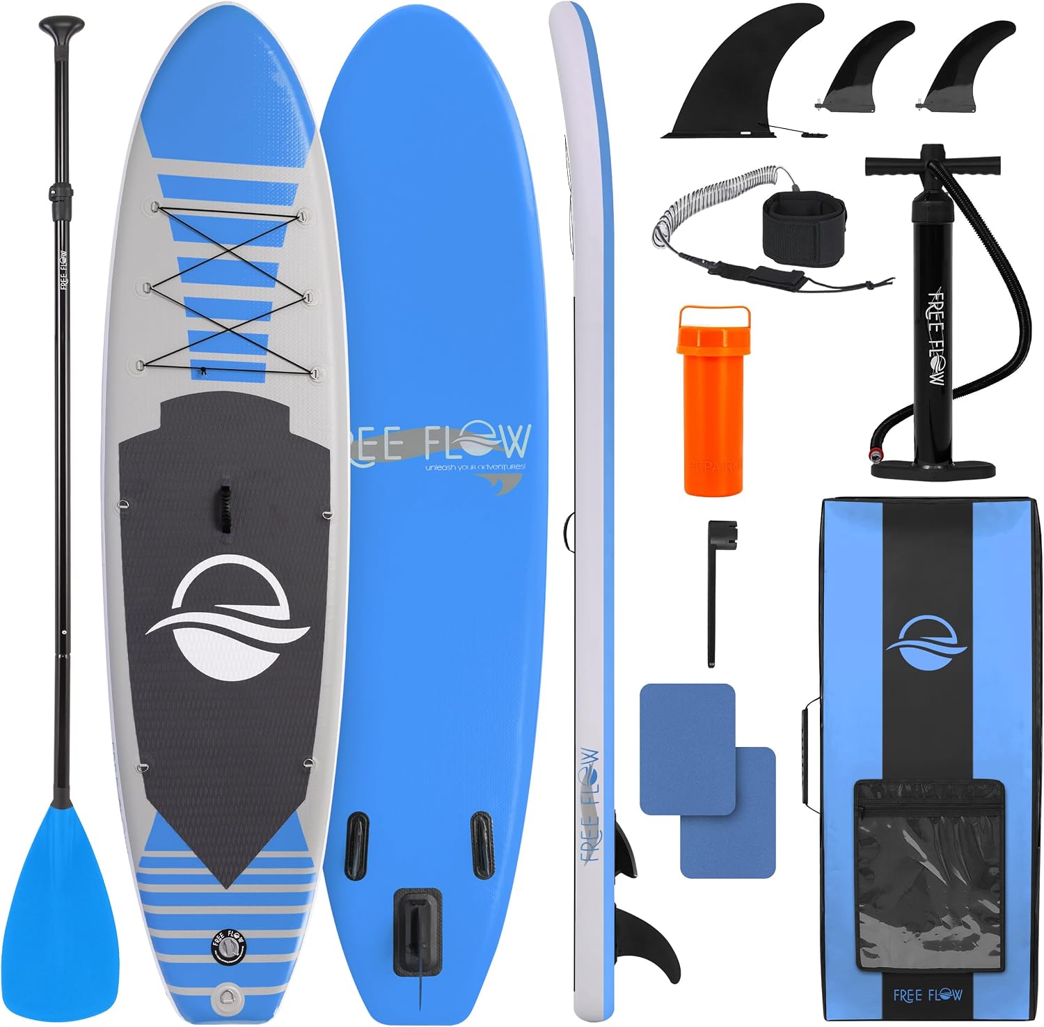 SereneLife Inflatable SUP – Wide, Stable Paddle Board with Non-Slip Deck & Accessories, 350 lbs Capacity for All Skill Levels, Blue