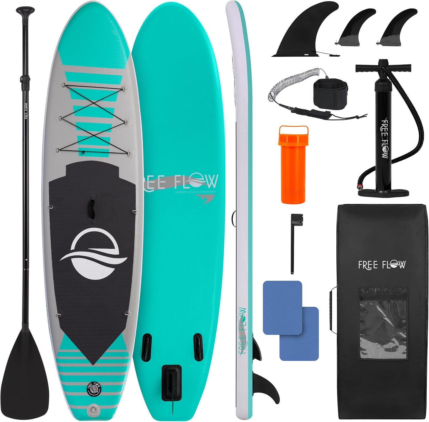 SereneLife Inflatable SUP – Wide, Stable Paddle Board with Non-Slip EVA Deck & Premium Accessories for Youth & Adults – Aqua Blue