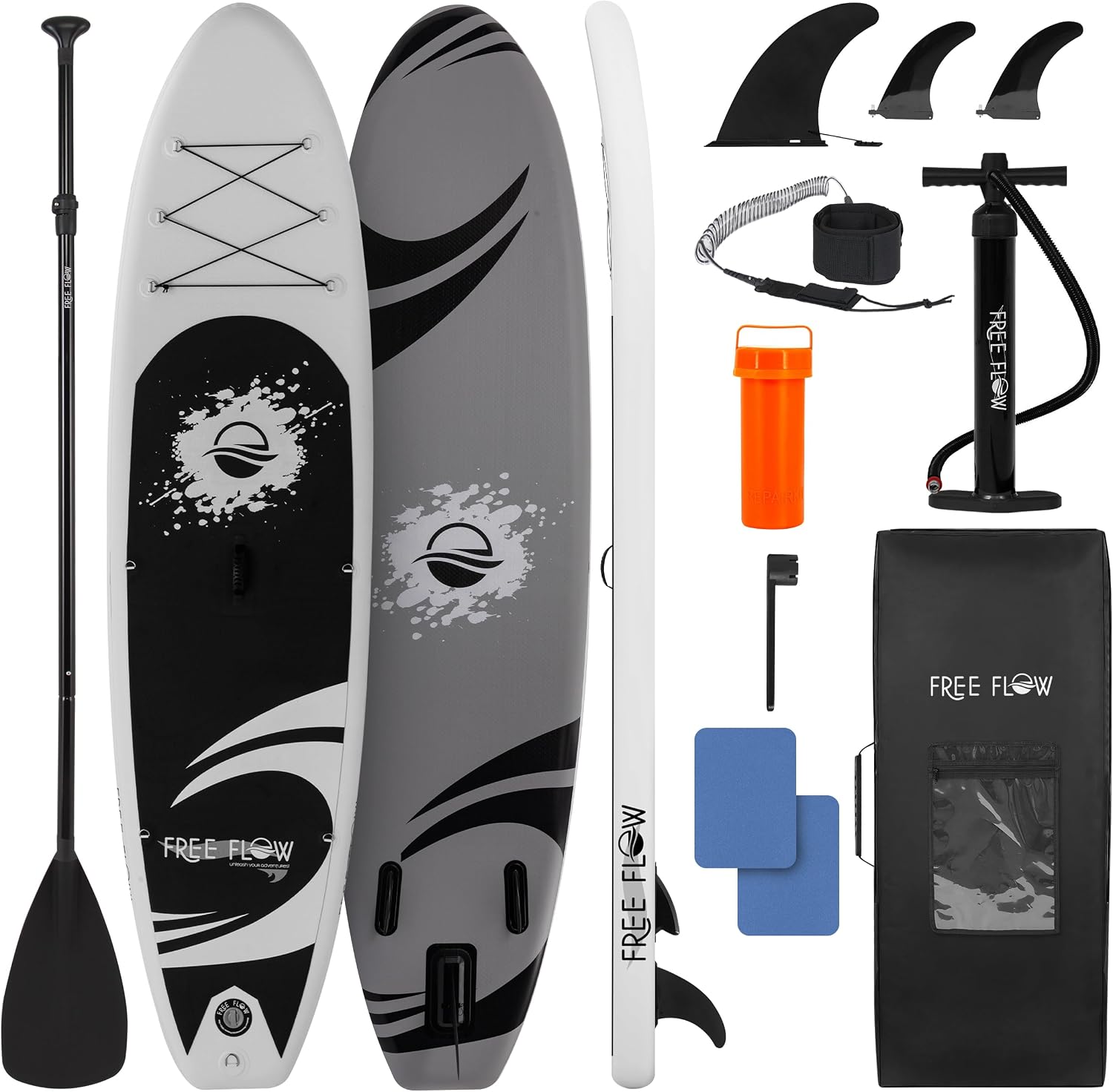 SereneLife Inflatable SUP – Wide, Stable Paddle Board with Non-Slip EVA Deck & Premium Accessories for Youth & Adults – Grey