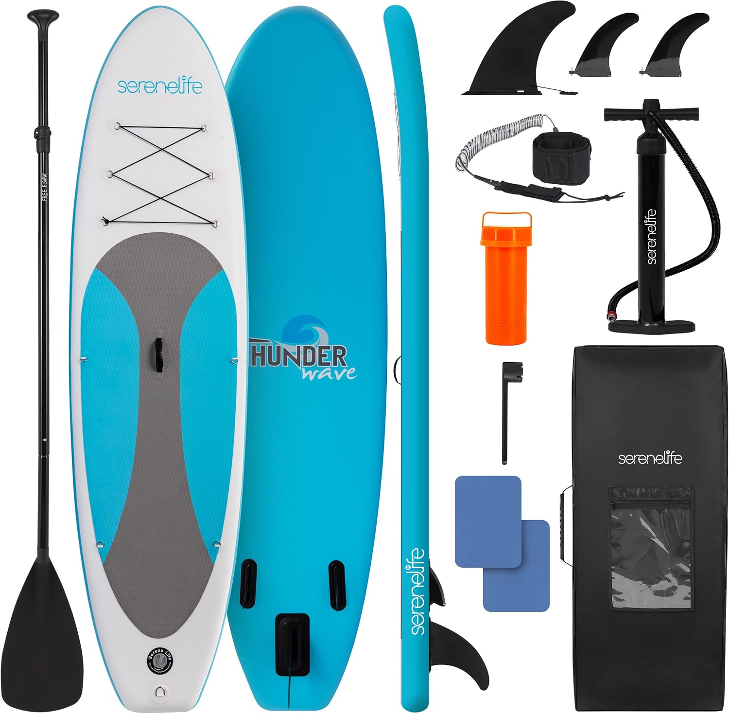 SereneLife Inflatable SUP – Wide, Stable Paddle Board with Non-Slip EVA Deck & Premium Accessories for Youth & Adults – Marine Blue