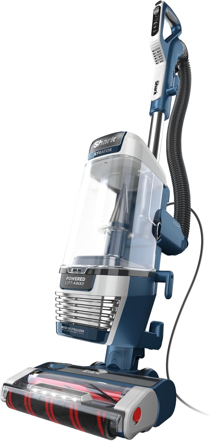 Shark AZ3002 Upright Vacuum, Stratos Series – DuoClean PowerFins, HairPro, Lift-Away, Odor Control, Self-Cleaning Brushroll, Navy