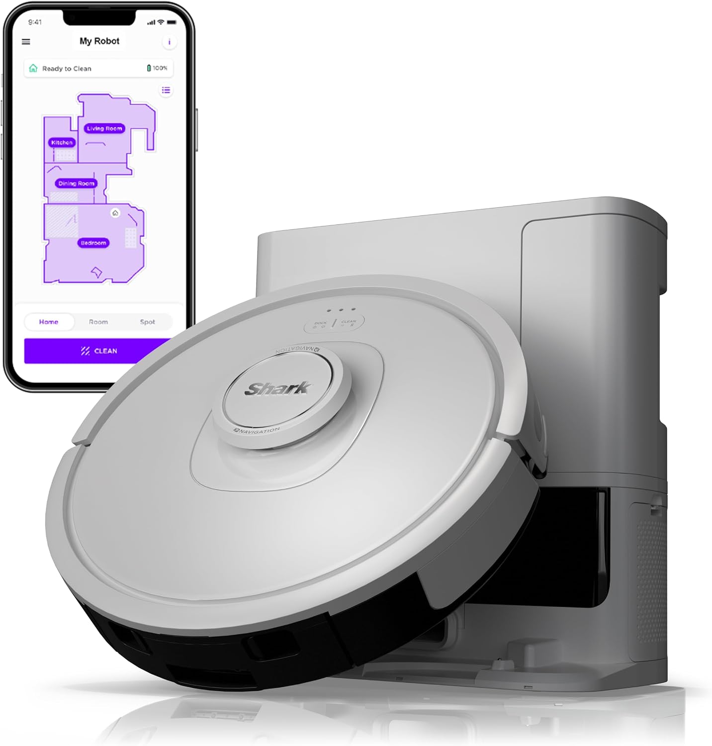 Shark IQ Robot Vacuum RV2302AE, Self-Empty Base (60 Days), Pet Hair Pickup, Home Mapping, Multi-Surface, White