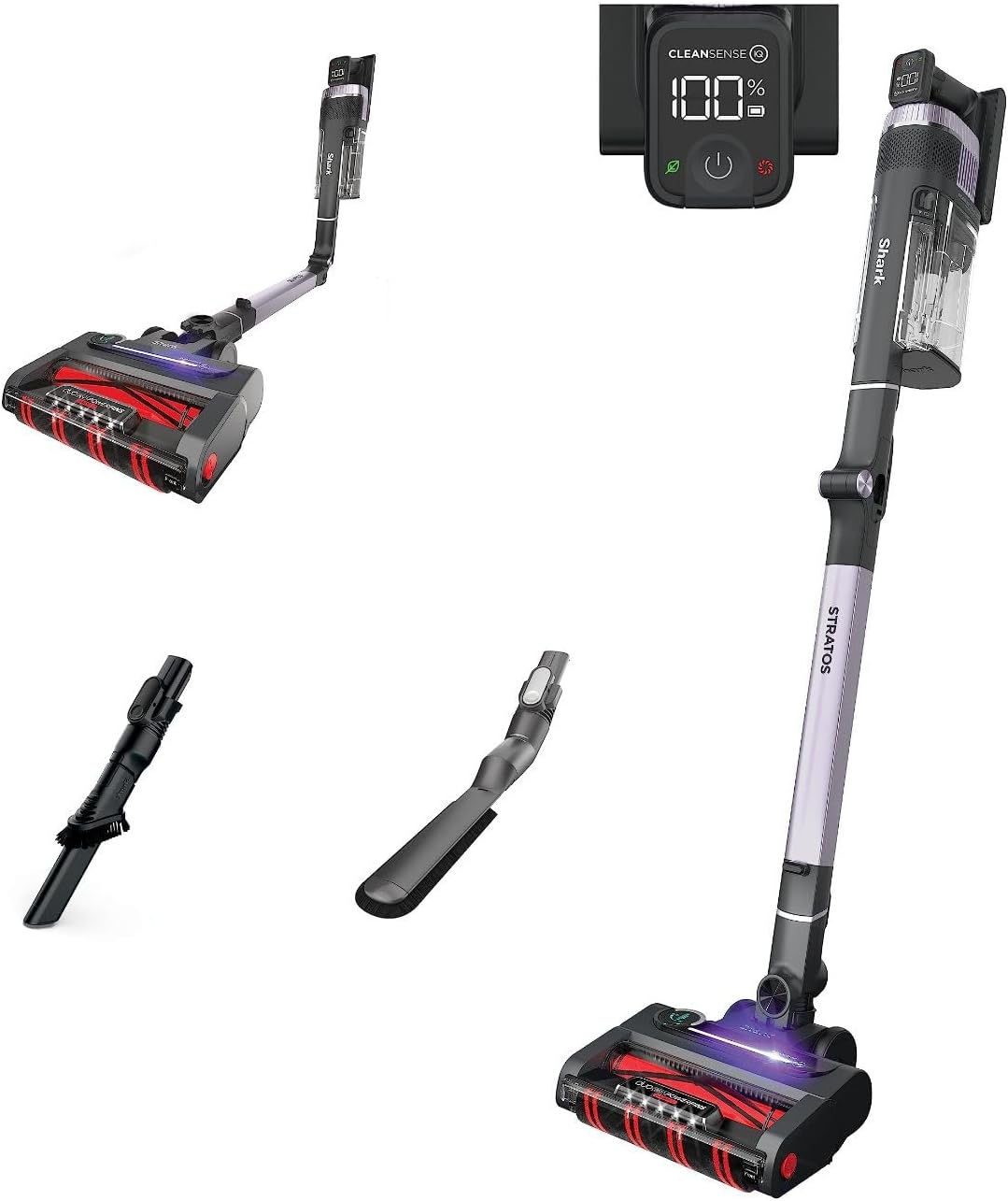Shark IZ862H Stratos Cordless Vacuum – 60 Min Runtime, Clean Sense IQ, Odor Control, MultiFlex Wand, Anti-Allergen Brush & Crevice Tool, Ash Purple