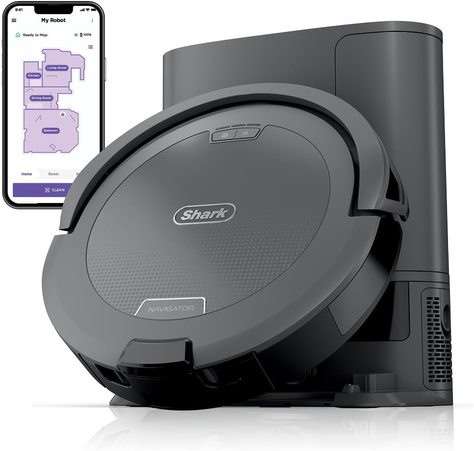 Shark RV2120AE Navigator Robot Vacuum, Self-Empty Base (60-Day), SmartPath Nav, Pet Hair Pickup, Anti-Hair Wrap, Grey