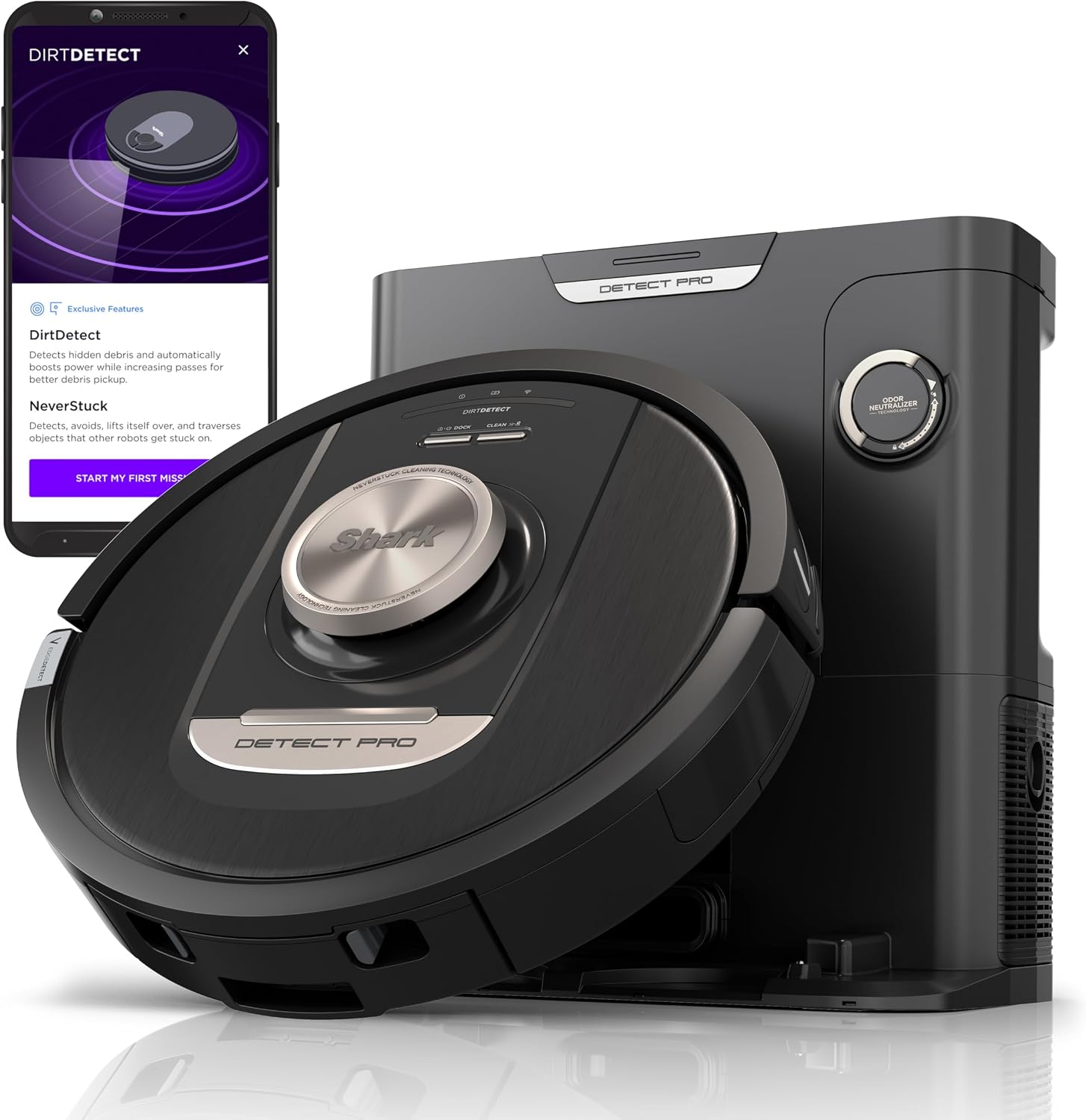 Shark RV2820AE Detect Pro Robot Vacuum, Self-Empty 60-Day HEPA Base, Auto Deep Clean, NeverStuck, Wi-Fi, Black/Bronze