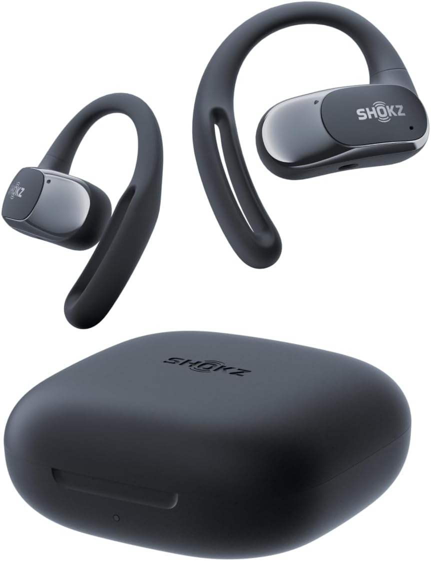 SHOKZ OpenFit Air – Open-Ear Headphones, True Wireless Earbuds, Water Resistant, Secure Earhooks for Daily Use, Black
