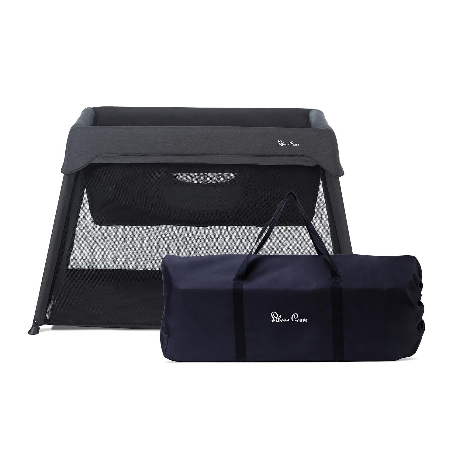 Silver Cross Sleep & Go 3-in-1 Travel Crib – Portable Bassinet, Crib & Playard with Mattress – Lightweight, Easy Pack – Carbon
