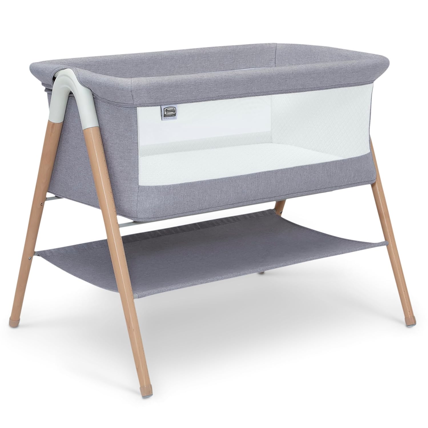 Simmons Kids Koi by The Bed Bassinet with Breathable Mesh and Natural Beechwood Legs, Dove Grey