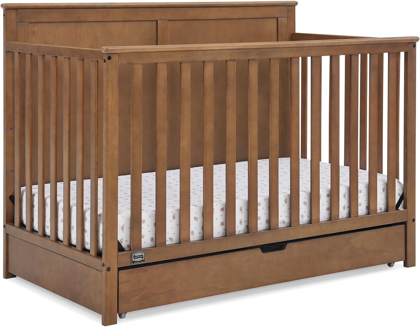 Simmons Kids Logan 6-in-1 Convertible Crib with Underdrawer – Greenguard Gold Certified, Chestnut