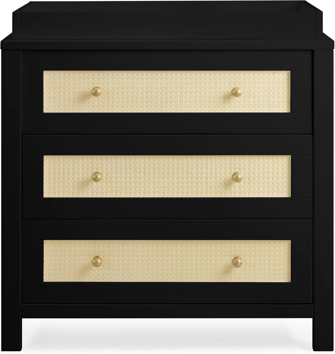 Simmons Kids Theo 3 Drawer Dresser with Changing Top and Interlocking Drawers, Black/Textured Almond