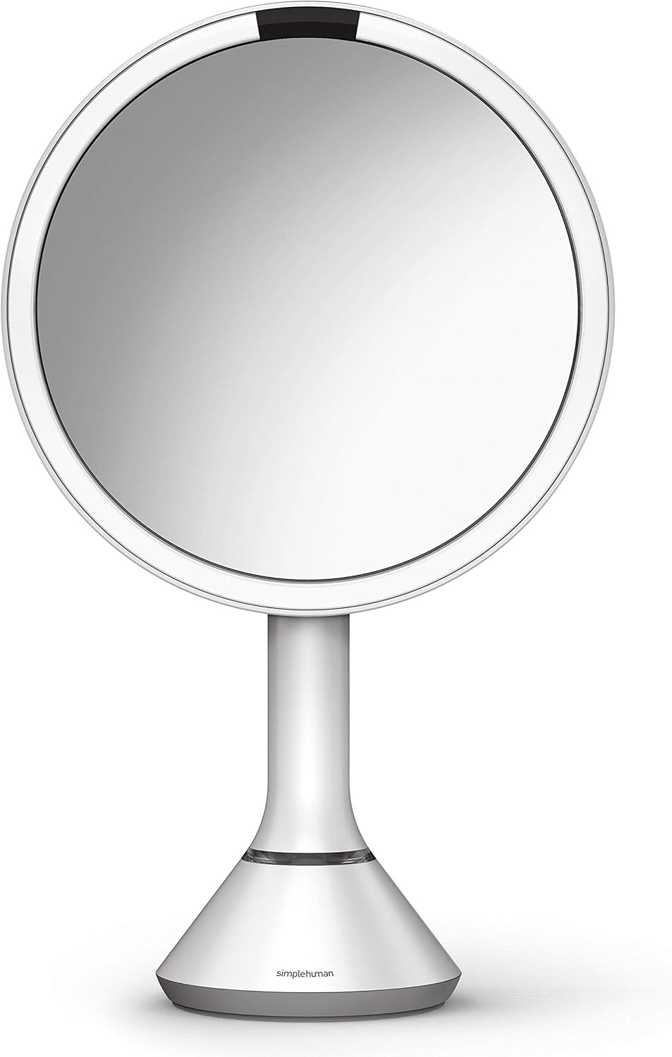simplehuman 8″ Round Sensor Makeup Mirror with Touch-Control Brightness, 5X Magnification, Rechargeable and Cordless, White Stainless Steel