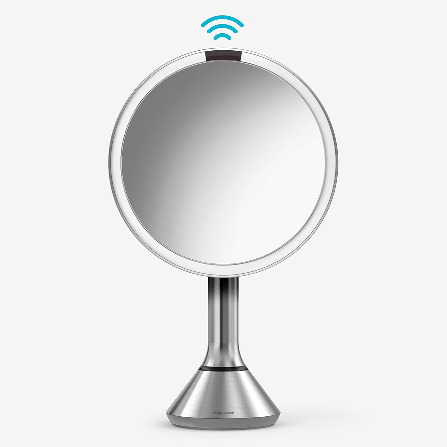 simplehuman 8″ Round Sensor Makeup Mirror with Touch-Control Dual Light Settings, 5x Magnification, Rechargeable and Cordless, Brushed Stainless Steel