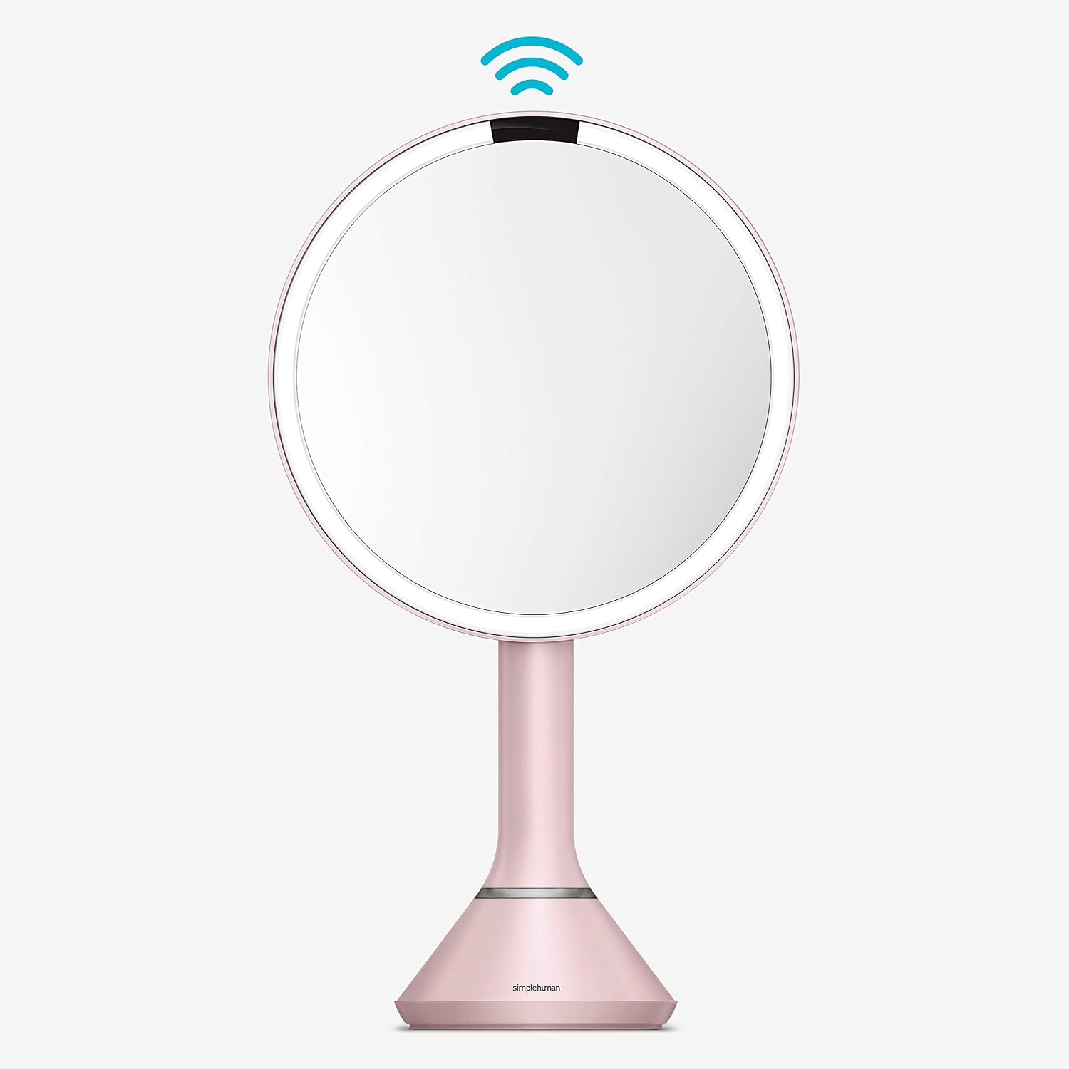 simplehuman,Tabletop Mount 8″ Round Sensor Makeup Mirror, Pink Stainless Steel