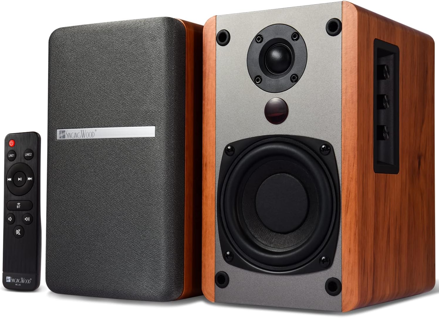 SINGING WOOD BT25 (2024) Bluetooth Active Bookshelf Speakers, 80W, Optical/AUX/Sub Out, for PC, TV & Turntable – Beech Wood