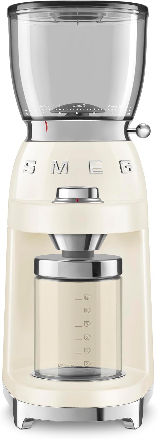 SMEG CGF11 Retro-Style Coffee Grinder – Burr Mill with 30 Grind Settings, Stainless Steel Conical Burrs, Removable Hopper – Precision Countertop Grinder for Espresso, Drip, French Press-Cream