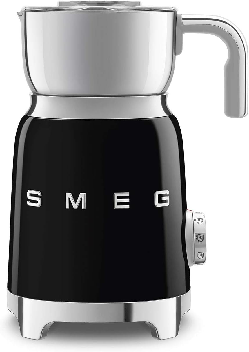 SMEG Retro 50’s Style Milk Frother with 2 Disks 6 Preset Programs Hot or Cold Frothing and Induction Heating (Black)