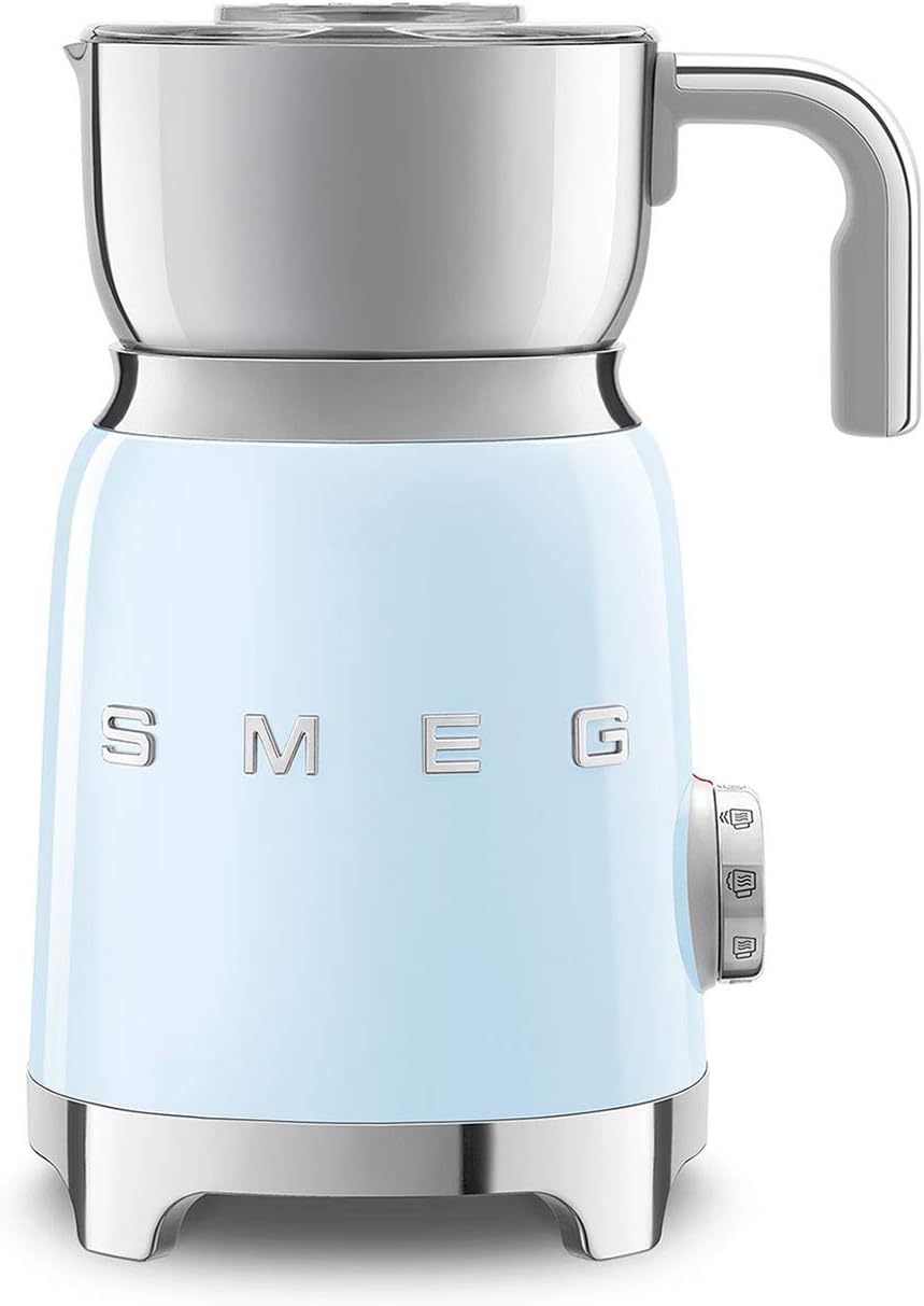 SMEG Retro 50’s Style Milk Frother with 2 Disks 6 Preset Programs Hot or Cold Frothing and Induction Heating (Pastel Blue)
