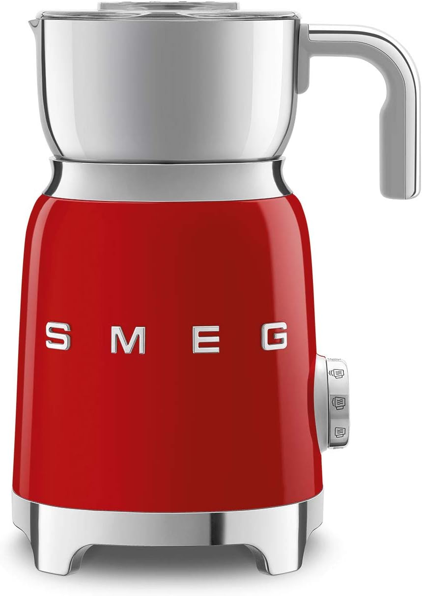SMEG Retro 50’s Style Milk Frother with 2 Disks 6 Preset Programs Hot or Cold Frothing and Induction Heating (Red)
