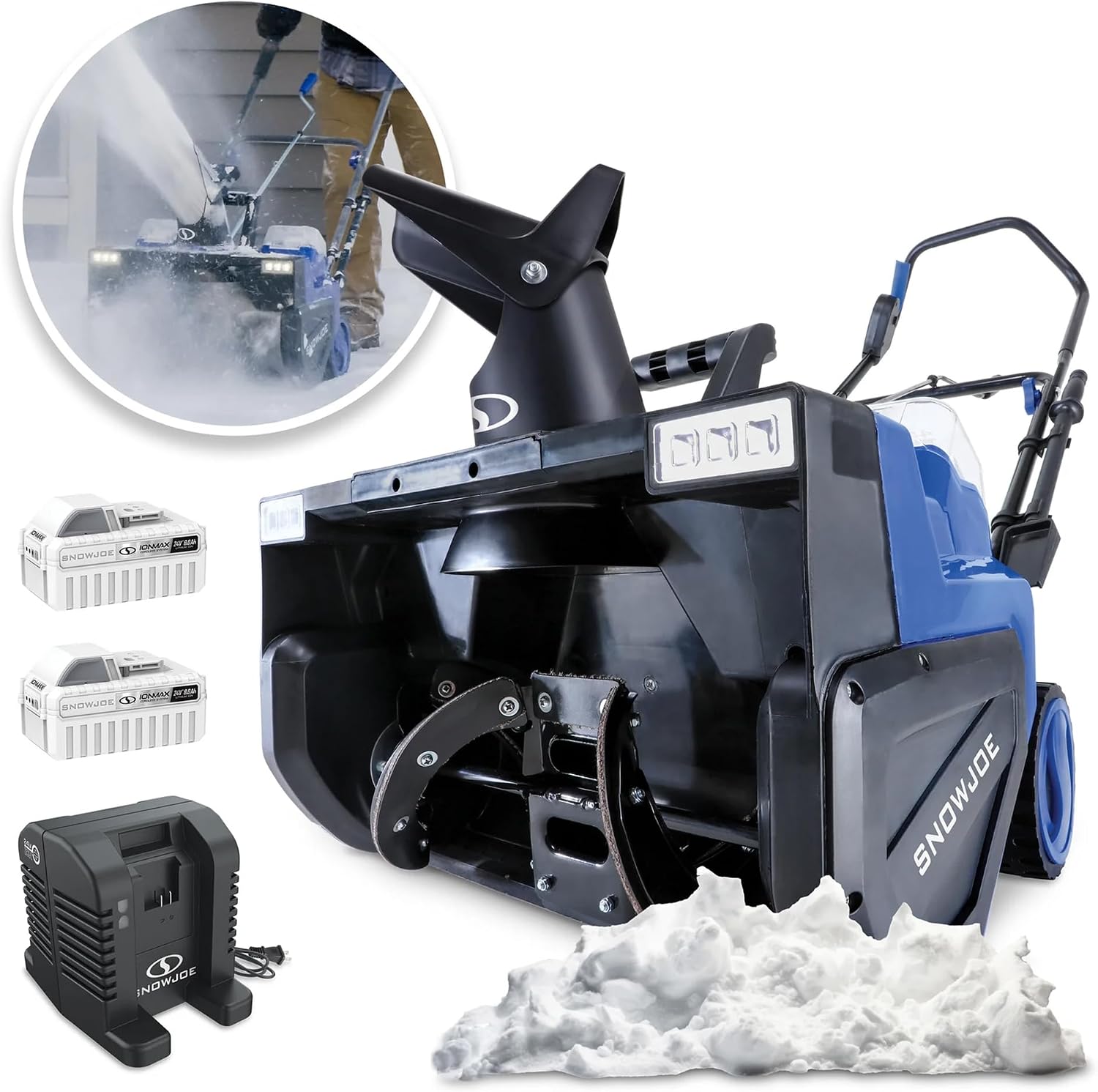 Snow Joe Cordless Snow Blower with Electric Engine Type, Blue – IONMAX 24V-X2-SB22