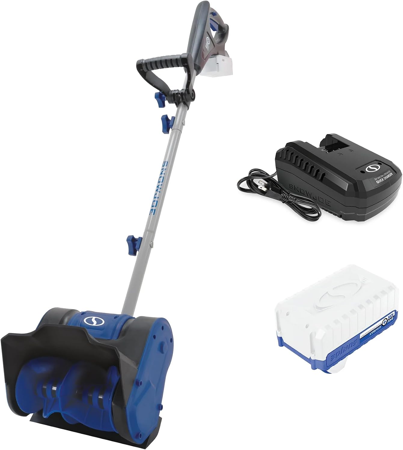 Snow Joe Cordless Snow Shovel Kit for Driveway, 24V 4Ah Electric Equipment w/Charger, Blue – Compact and Portable Winter Ice Removal Tool, 24V-SS10