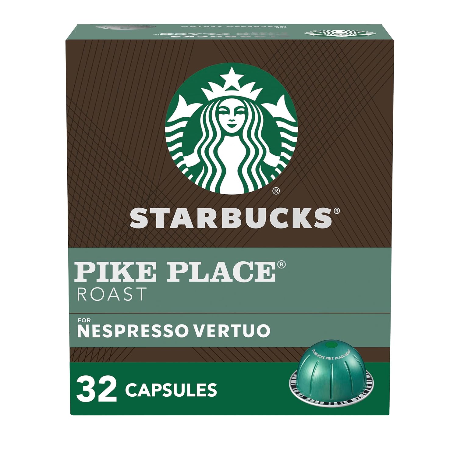 Starbucks by Nespresso Medium Roast Pike Place Roast Coffee (32-count single serve capsules, compatible with Nespresso Vertuo Line System)