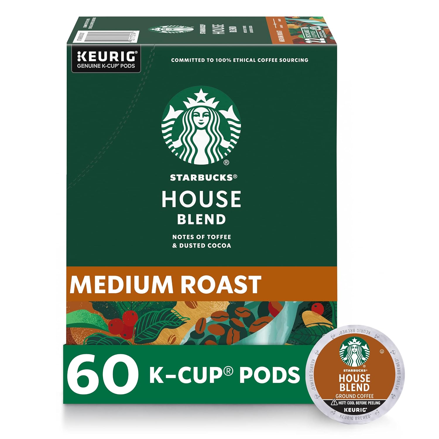 Starbucks K-Cup Coffee Pods—Medium Roast Coffee—House Blend for Keurig Brewers— Arabica—6 boxes (60 pods total)