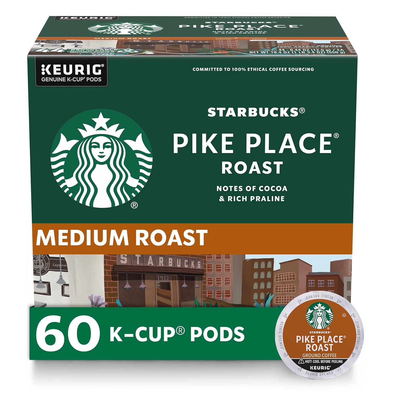 Starbucks K-Cup Coffee Pods—Medium Roast Coffee—Pike Place Roast for Keurig Brewers— Arabica—6 boxes (60 pods total)