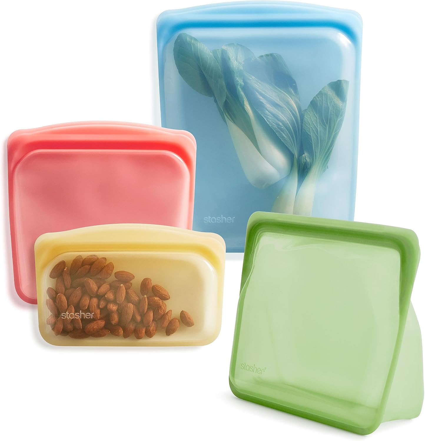 Stasher Reusable Silicone Storage Bag, Food Storage Container, Bundle 4-Pack, Rainbow