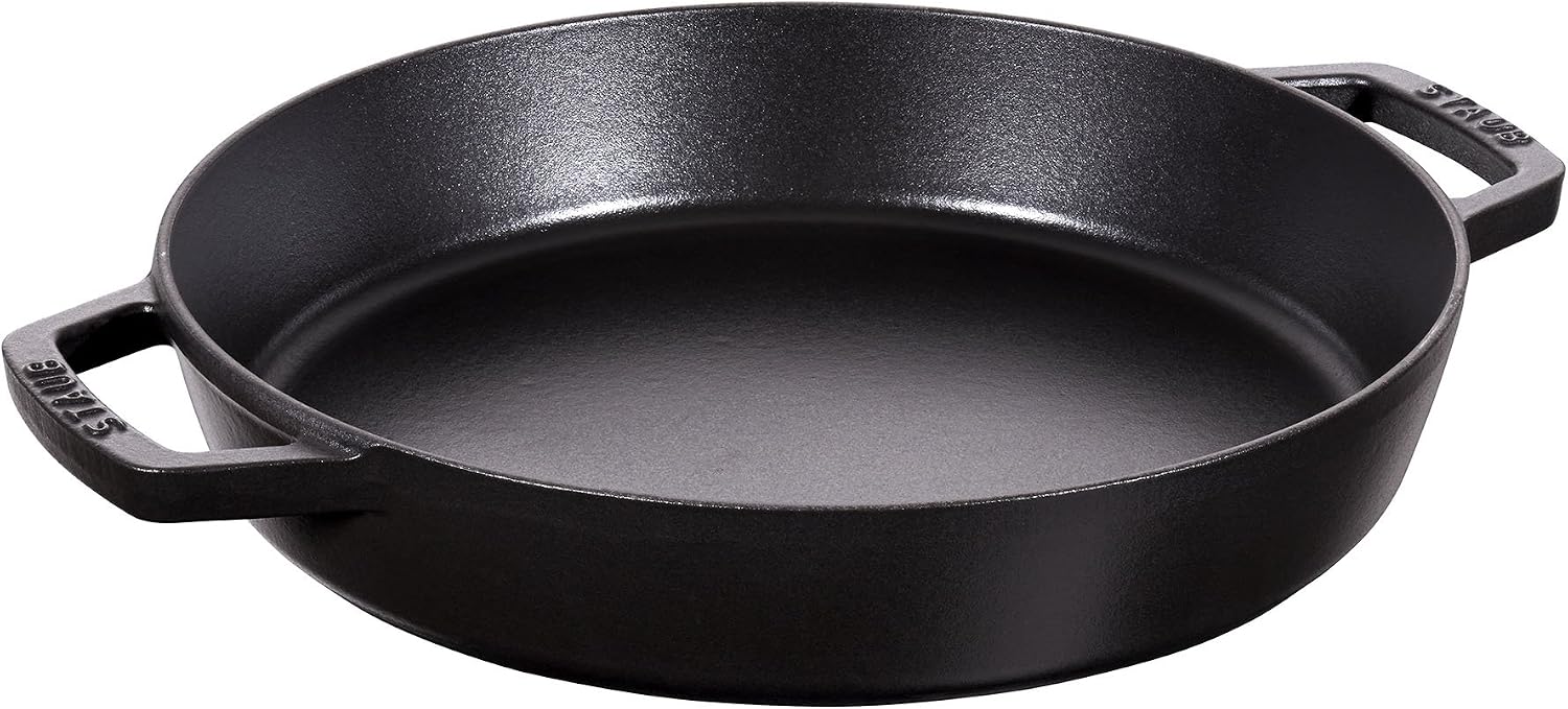 Staub Cast Iron 13-inch Double Handle Fry Pan – Matte Black, Made in France