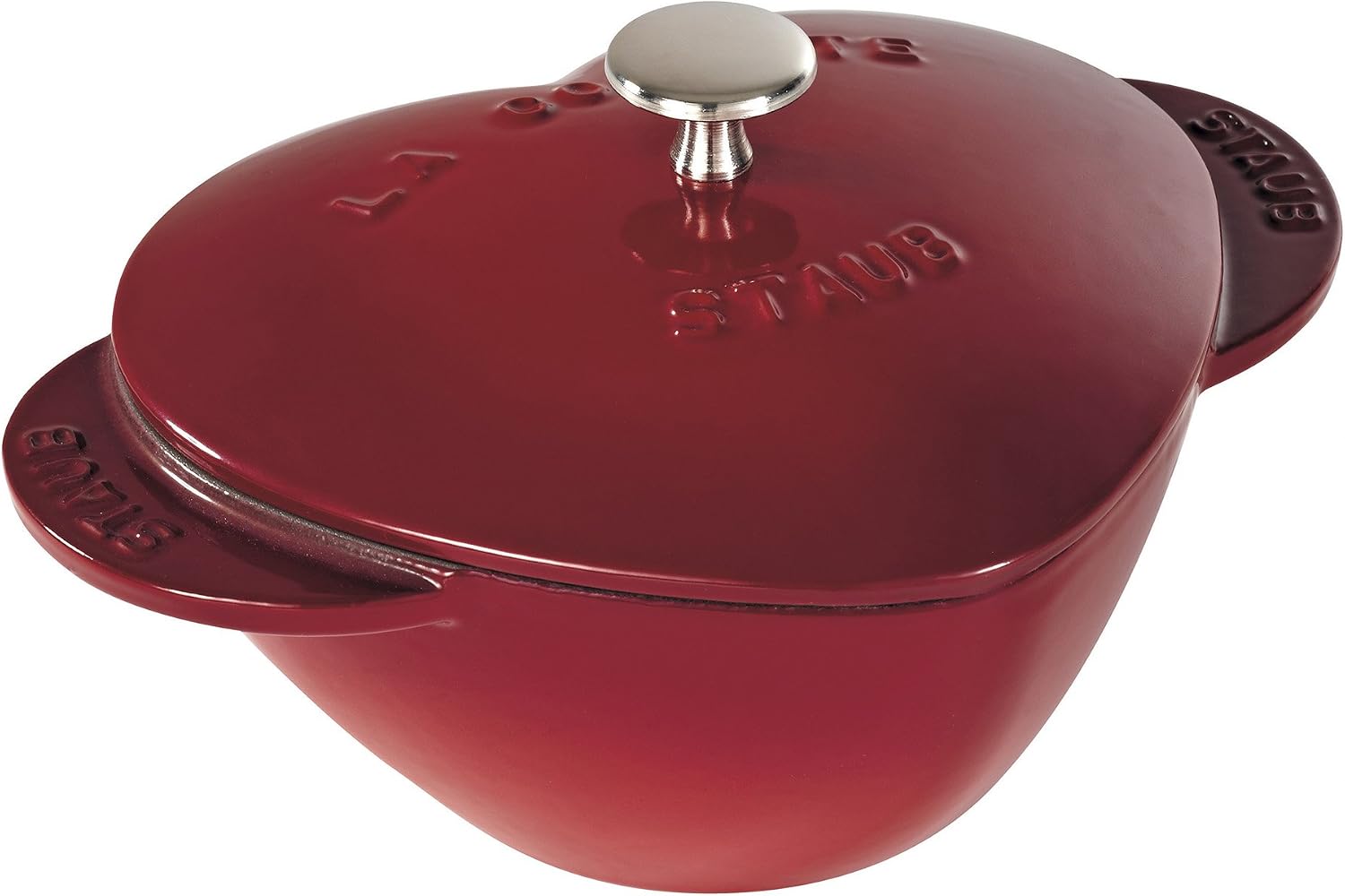 STAUB Cast Iron Dutch Oven 1.75-qt Heart Cocotte, Made in France, Serves 1, Black, Cherry