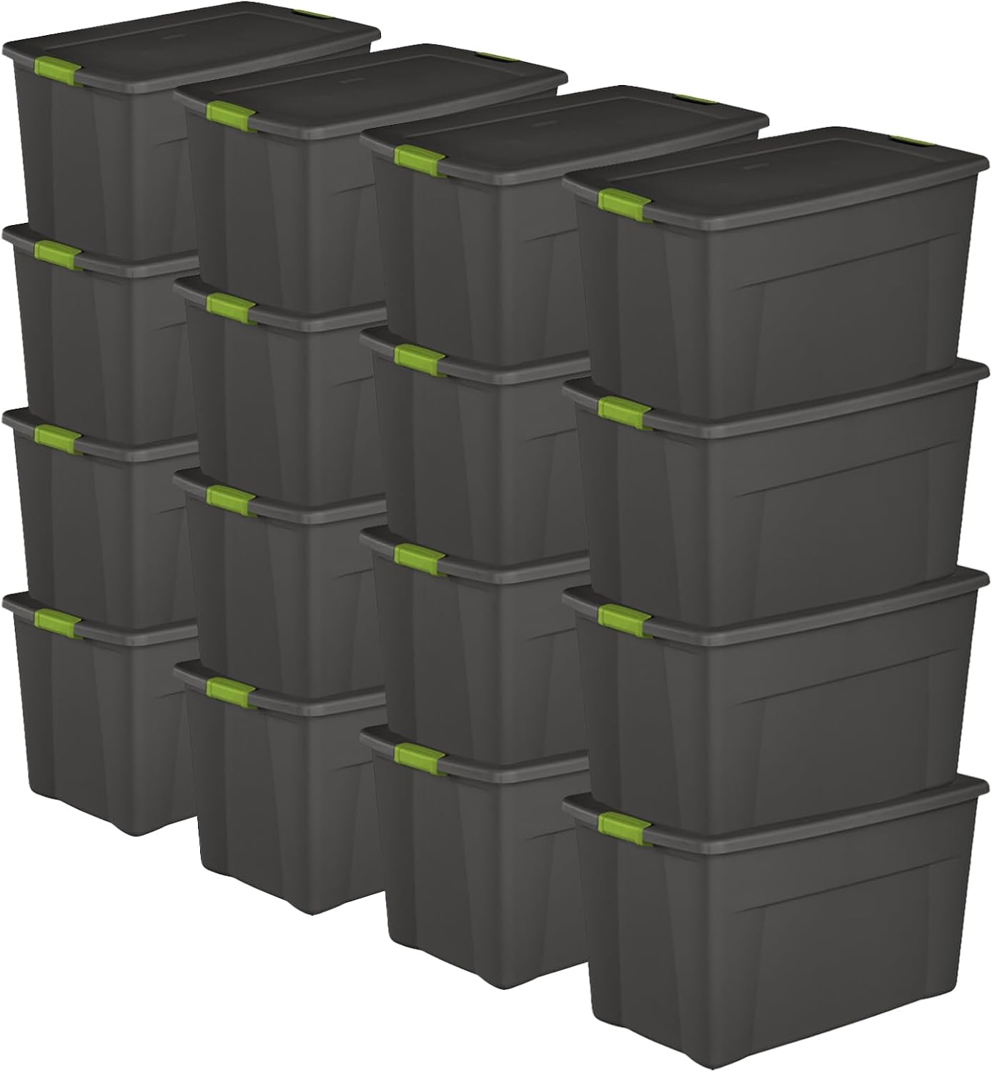 Sterilite 16-Pack Plastic Storage Bins with Lids, Large Box Containers, 35 Gallon, Gray