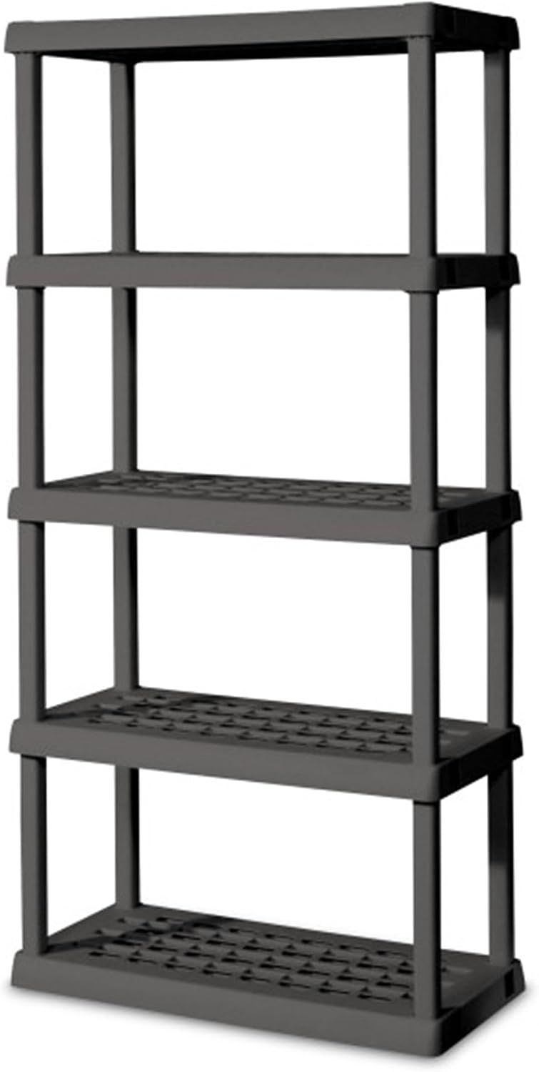 Sterilite 5-Shelf Storage Unit (4-Pack) – Heavy-Duty Plastic Shelving Rack for Garage, Basement, or Home Organization, Gray