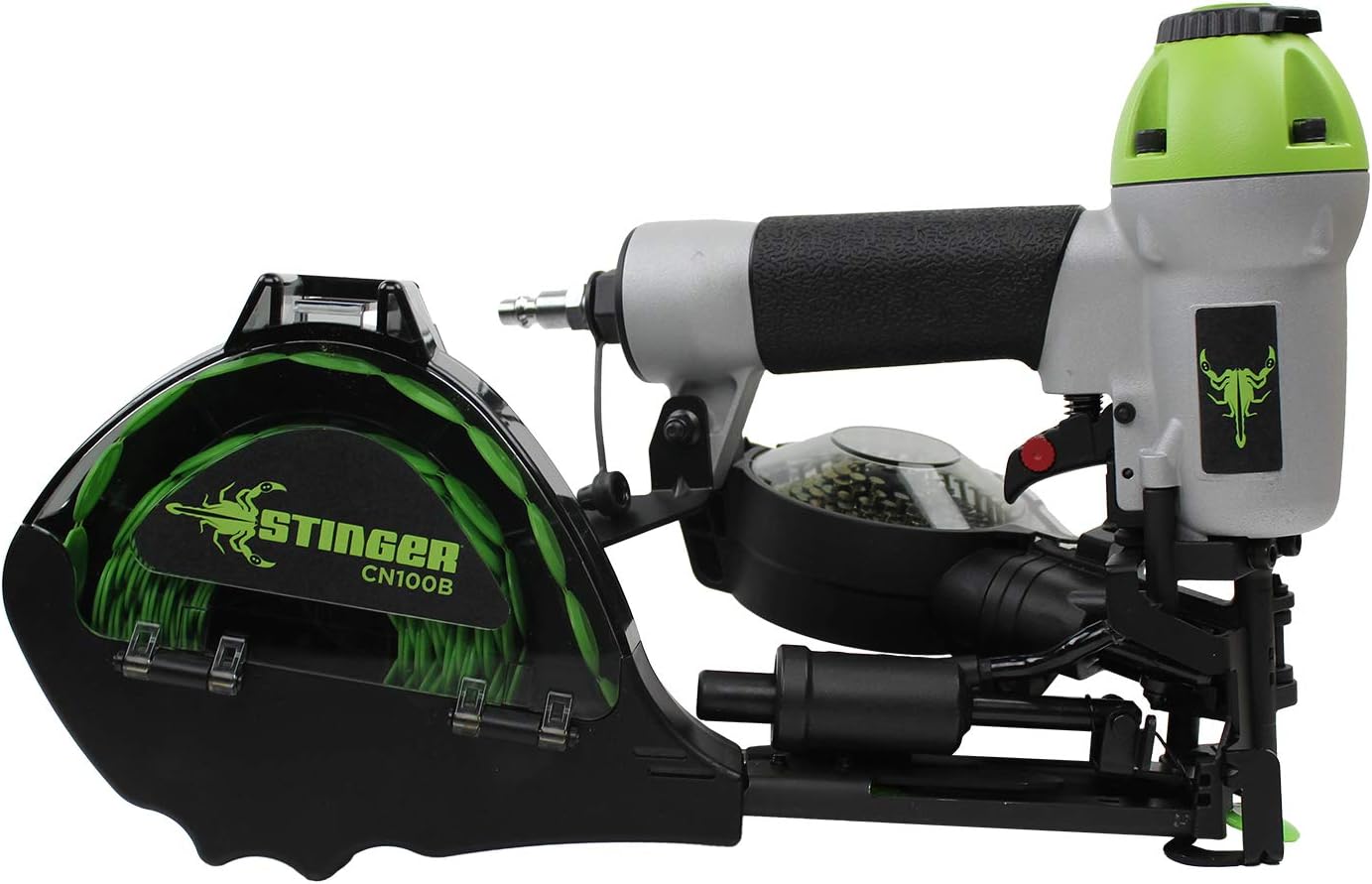 STINGER CN100B Pneumatic Cap Nailer, 1″ Cap Diameter, 1″ Nail Length, Collated Cap Nails for Roofing Underlayment & House Wrap (0136252)