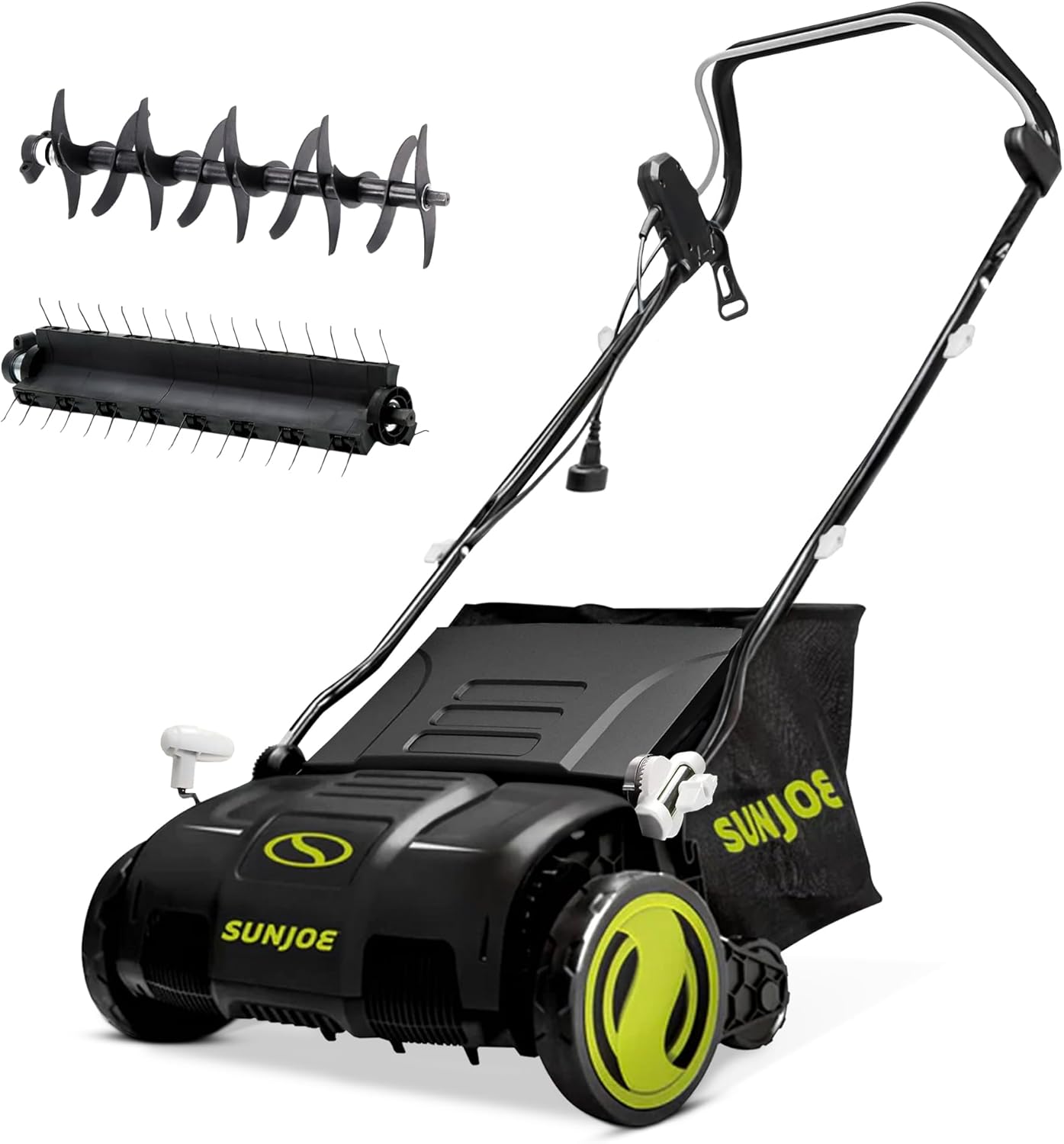Sun Joe Electric Lawn Dethatcher & Scarifier w/ 13.2-Gal Bag, 13 Amp, 15 Inch, Black/Green
