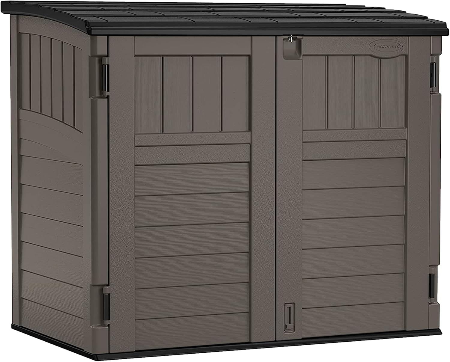 Suncast 4×2.5 Ft Horizontal Outdoor Storage Shed – Weather-Resistant Deck Box for Tools, Garbage & Garden Equipment, Grey