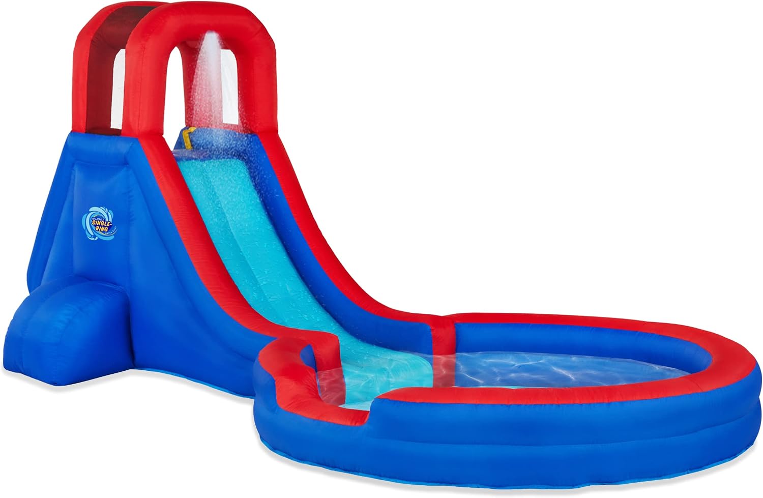 Sunny & Fun Inflatable Single Ring Water Slide Park – Heavy-Duty for Outdoor Fun – Climbing Wall, Slide & Deep Pool – Easy to Set Up & Inflate with Included Air Pump & Carrying Case