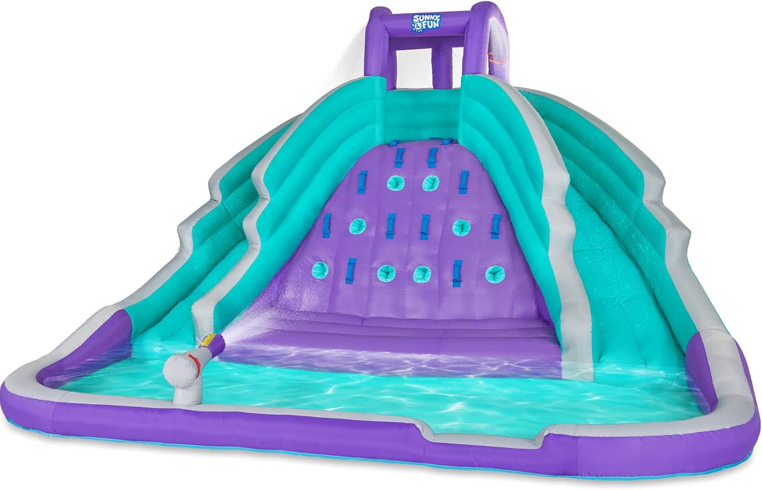 SUNNY & FUN Ultra Climber Inflatable Water Slide Park – Heavy-Duty for Outdoor Fun – Climbing Wall, Two Slides & Splash Pool – Easy to Set Up & Inflate with Included Air Pump & Carrying Case