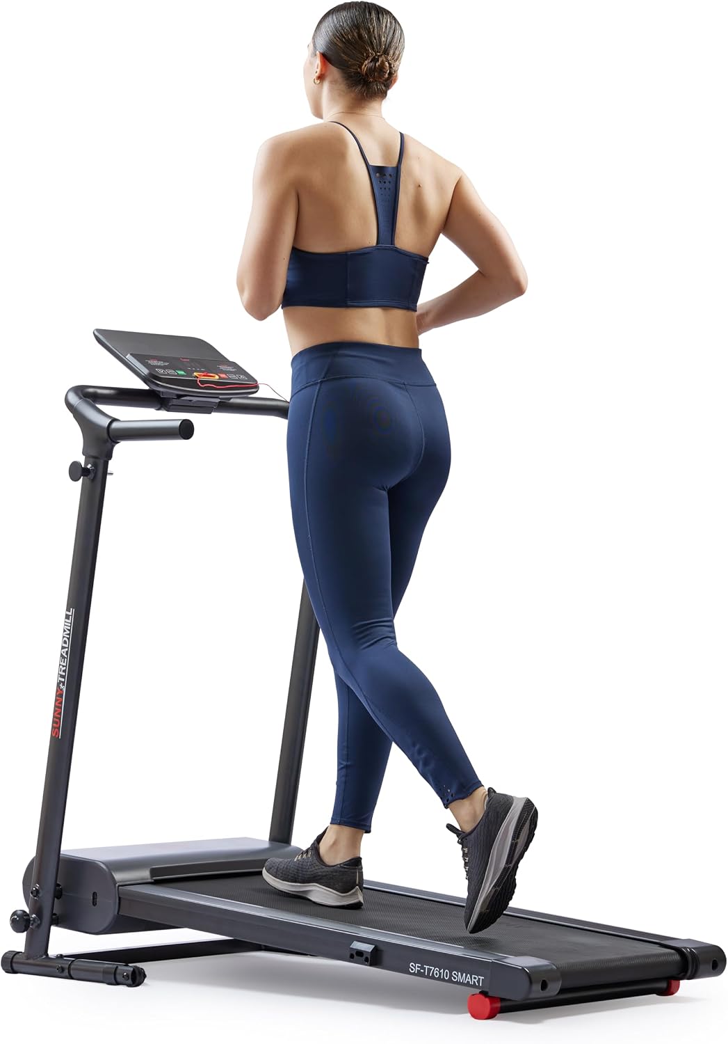 Sunny Health & Fitness Foldable Treadmill – Compact, Quiet, Easy Assembly, LCD Monitor, Device Holder & Bluetooth App Support
