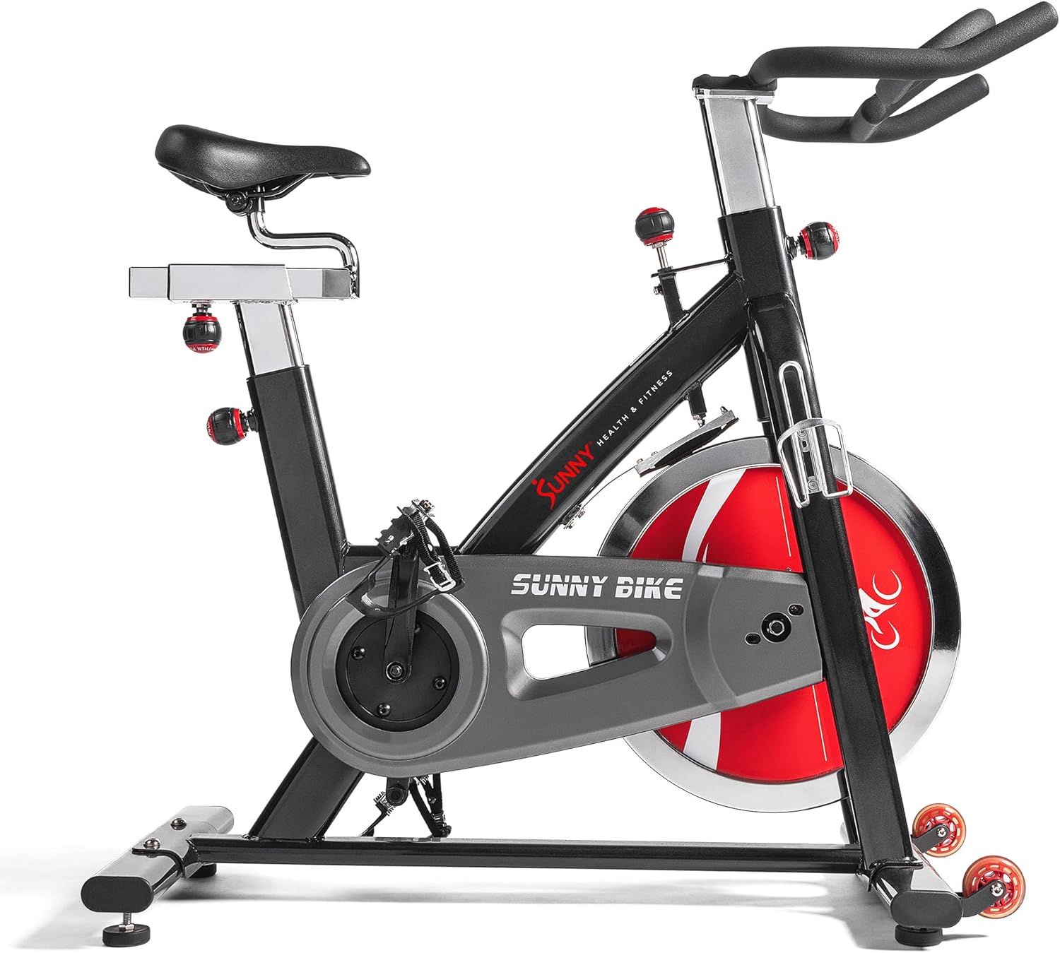 Sunny Health & Fitness Heavy-Duty Indoor Stationary Exercise Bike w/49LB Flywheel, 275LB Capacity & Adjustable Seat