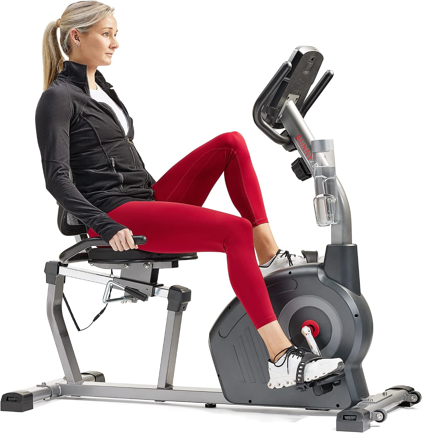 Sunny Health & Fitness Heavy-Duty Recumbent Smart Bike w/Wide Cushioned Seat & Back, Home Cycling Machine + SunnyFit App