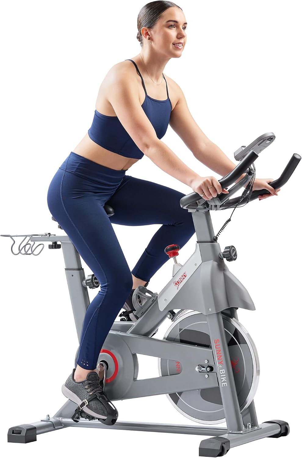 Sunny Health & Fitness Indoor Cycling Bike w/Adjustable Cushion Seat & Multi-Grip Handlebar, Smart App Compatible Model
