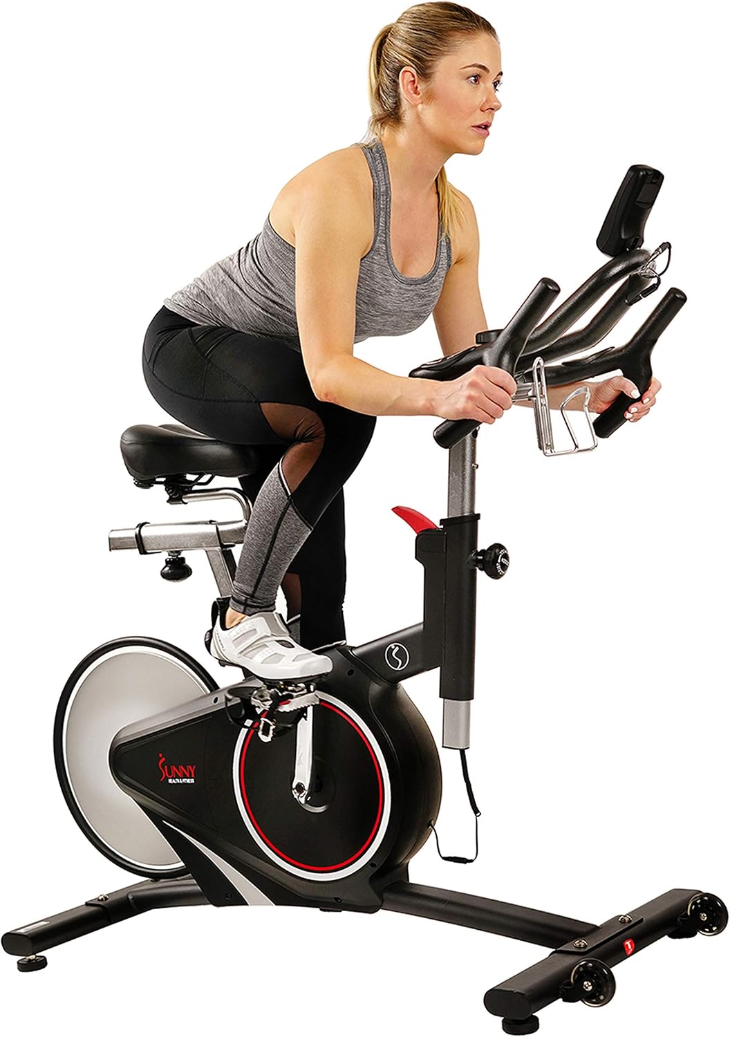 Sunny Health & Fitness Indoor Intensive Cycling Exercise Bike, Adjustable Cardio Trainer w/Emergency Brake, Classic Style