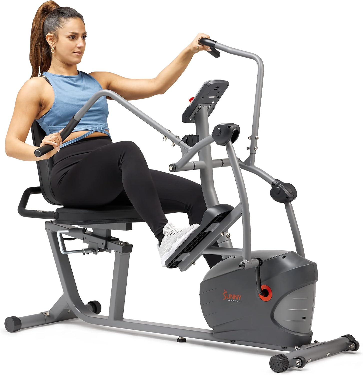 Sunny Health & Fitness Smart Recumbent Bike w/Arm & Leg Exercisers, Adjustable Seat, Pulse Sensors & SunnyFit App