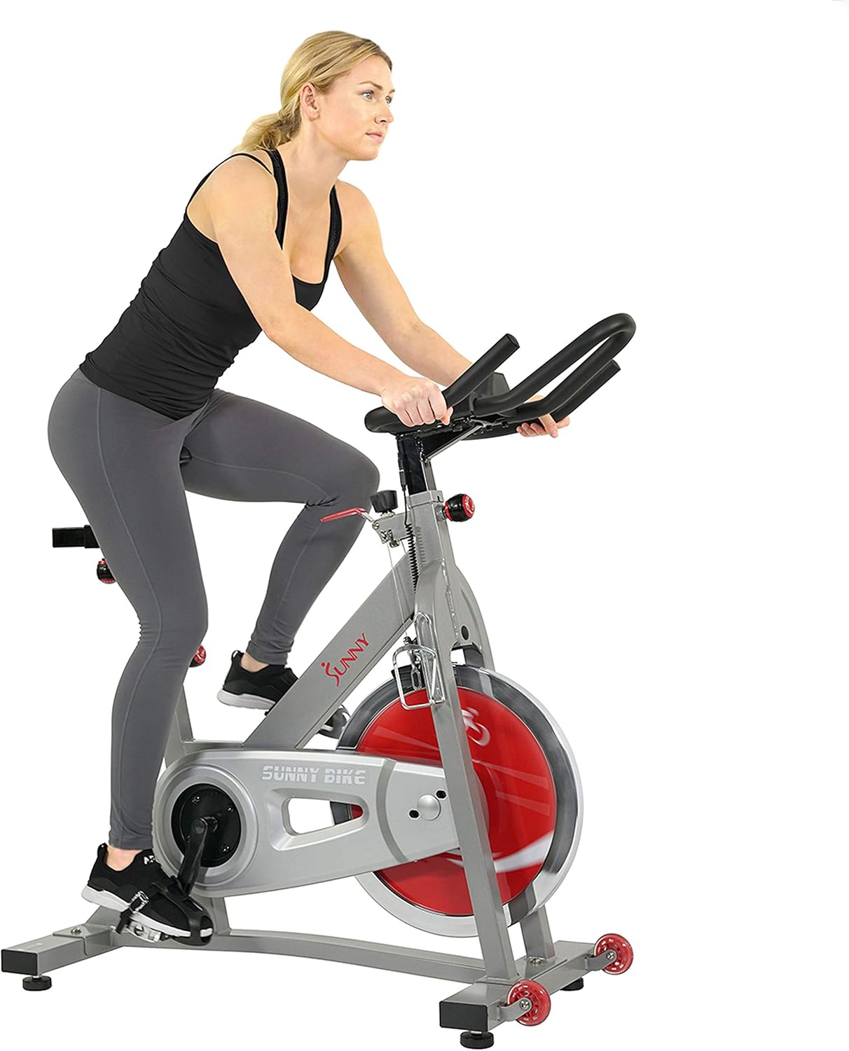 Sunny Health & Fitness Stationary Exercise Bike w/Adjustable Seat & Multi-Grip Handlebar, Magnetic or Friction Resistance
