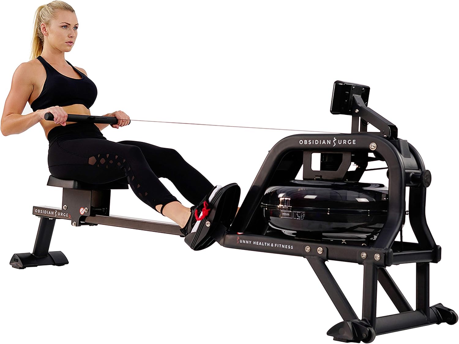 Sunny Health & Fitness Water Rower – Dynamic Resistance, 300 LB Max, App-Connected for Advanced Metrics, Smooth & Quiet Ride, Classic