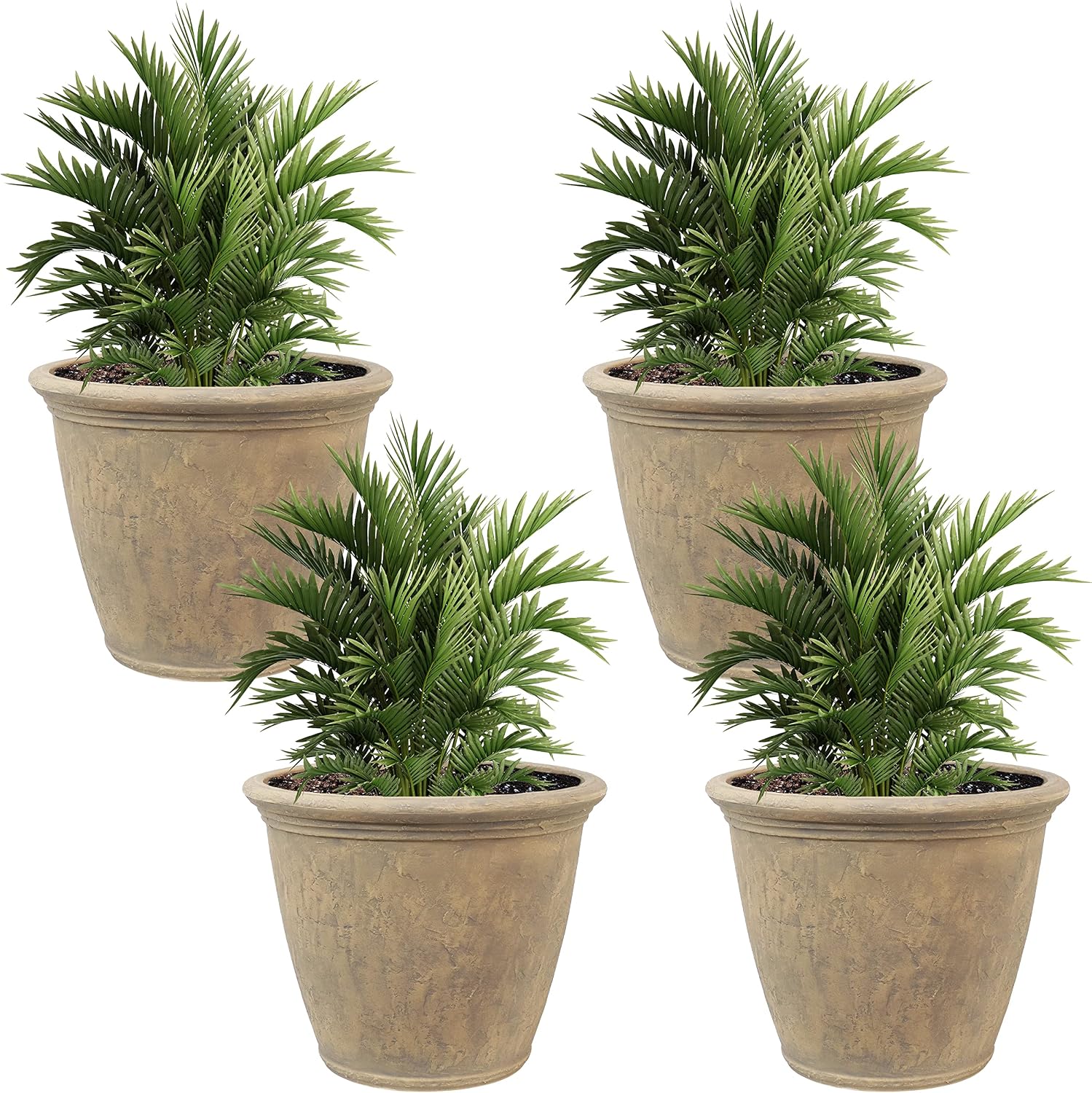 Sunnydaze 24-Inch Anjelica Large Plastic Pot for Plants – Outdoor Polyresin Round Planter with Drillable Drainage Holes – Beige – 4pk