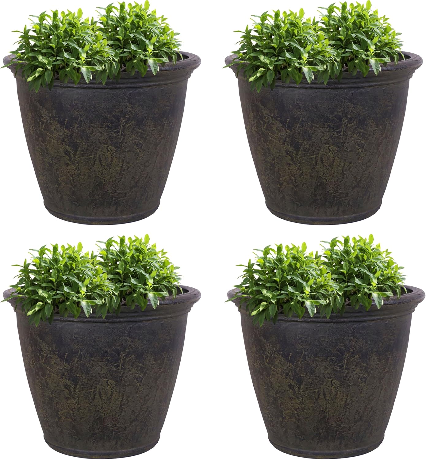 Sunnydaze 24-Inch Anjelica Large Plastic Pot for Plants – Outdoor Polyresin Round Planter with Drillable Drainage Holes – Sable – 4pk