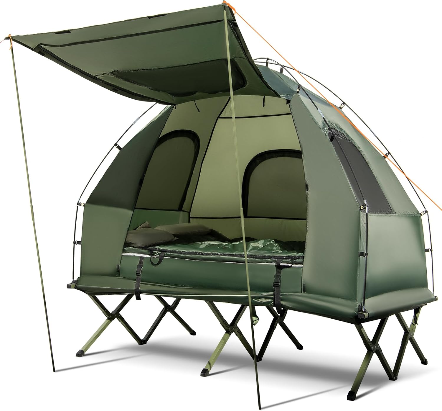Tangkula 5 in 1 Tent Cot Combo – Elevated Single Tent with Awning, Air Mattress, Sleeping Bag, Pillow & Carry Bag for Camping