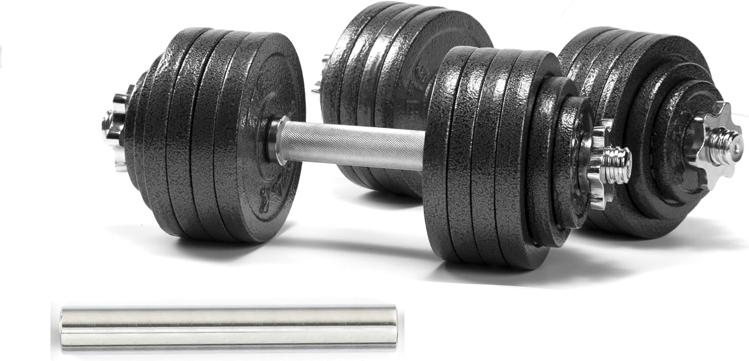 TELK Adjustable Dumbbells, Available for 105lb (52.5lb x 2) & Chrome Barbell